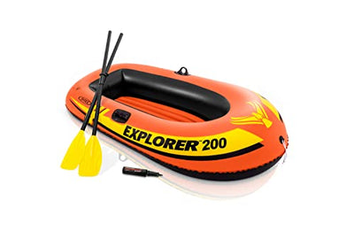 INTEX 58331EP Explorer 200 Inflatable Boat Set: Includes Deluxe Aluminum Oars and Mini Hand-Pump – Dual Air Chambers – Grab Rope – 2-Person – 210lb Weight Capacity