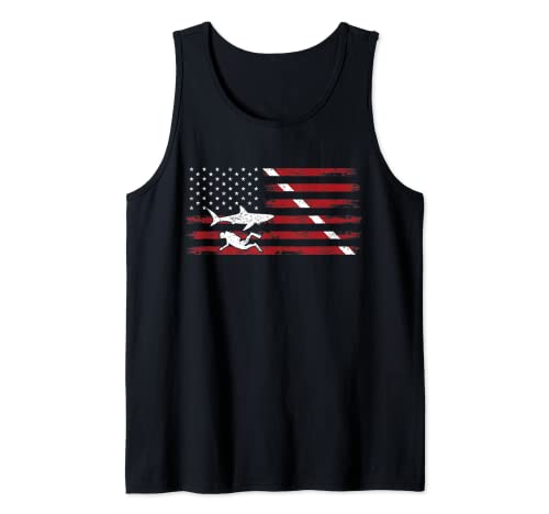 Diving Scuba Diver Down Flag USA America Patriot Ocean Dive Tank Top