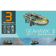 Intex Seahawk 3 Person Heavy Duty Inflatable Rafting and Fishing Boat Set w/ 2 Aluminum Oars, High Output Air Pump, and Carry Bag, 790 Pound Capacity