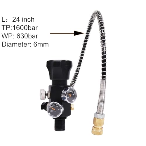 Fenduoer M18x1.5 DIN Valve Scuba Adapter with Dual Gauge,High Pressure 30 Mpa/300bar/4500psi with 24-inch-Long Black Filling Air Hose for HPA Tank,Air Tank,Paintball Scuba Fill Stations,PCP Air Rifle