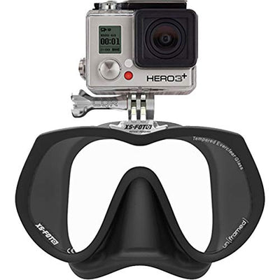 XS Foto Frameless Diving Mask for GoPro (Black Silicone) - New - Real Frameless - Built-in Stainless Steel Camera Mount - Includes Neoprene Strap & Mounting Screw - GoMask - un[Framed]