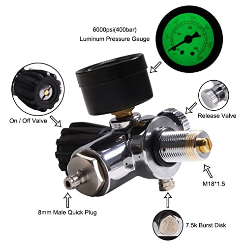 TUXING 4500psi Carbon Fiber Air Tank 6.8L, Adjustable Compressed Air Regulator for Pcp Paintball Tank Cylinder with Pressure Gauge Valve