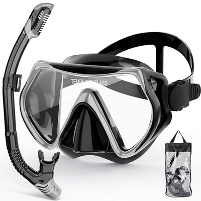ZIPOUTE PRO Snorkeling Gear for Adults, Snorkel Mask Adult Snorkel Set, Anti-Fog Scuba Diving Mask Panoramic View Scuba Gear, Tempered Glass Snorkel Goggles Swim Masks for Adults