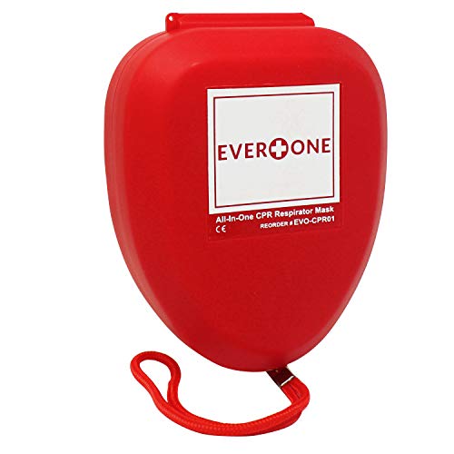 EverOne CPR Rescue Mask, Adult/Child Pocket Resuscitator, Hard Case with Wrist Strap + Gloves & Wipes