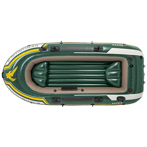 Intex Seahawk 3 Person Heavy Duty Inflatable Rafting and Fishing Boat Set w/ 2 Aluminum Oars, High Output Air Pump, and Carry Bag, 790 Pound Capacity