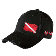 Born of Water Scuba Dive Flag Distressed Hat: Mens Low Profile Hat - Black