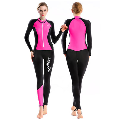 COPOZZ Diving Skin, Men Women Youth Thin Wetsuit Rash Guard- Full Body UV Protection - for Diving Snorkeling Surfing Spearfishing Sport Skin (Black/Hot Pink, Large-Tall for Women)