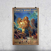 SIGNCHAT That's What I Do I Dive and I Know Things Poster Octopus Attacks Divers Scuba Diving Wall Art Ocean Poster Best Gifts Vintage Metal Sign Poster 8x12 inches