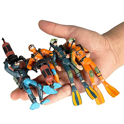 Hiawbon People Models Underwater Swimmers Action Figures Realistic Divers Figurines Plastic Speed Boat Model,Set of 6