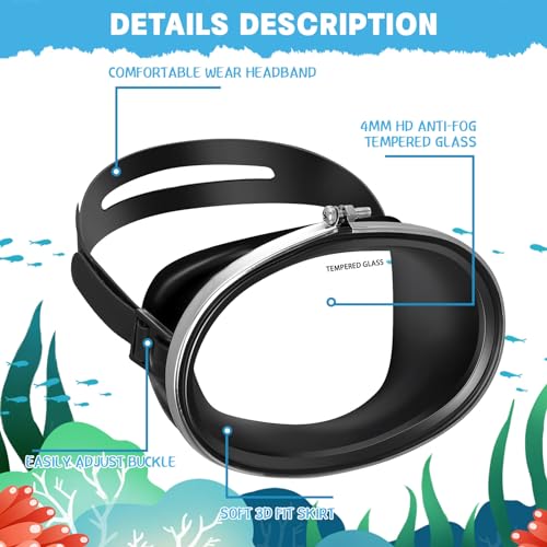 Fabbay 2 Pcs Black Oval Shape Diving Mask Scuba Diving Goggles Tempered Glass Lens Snorkeling Diving Goggles Oval Single Lens Swimming Mask for Adults