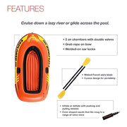 INTEX 58331EP Explorer 200 Inflatable Boat Set: Includes Deluxe Aluminum Oars and Mini Hand-Pump – Dual Air Chambers – Grab Rope – 2-Person – 210lb Weight Capacity