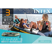 Intex Seahawk 3 Person Heavy Duty Inflatable Rafting and Fishing Boat Set w/ 2 Aluminum Oars, High Output Air Pump, and Carry Bag, 790 Pound Capacity