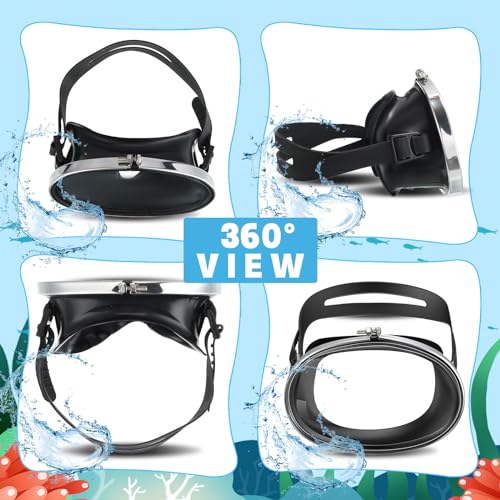 Fabbay 2 Pcs Black Oval Shape Diving Mask Scuba Diving Goggles Tempered Glass Lens Snorkeling Diving Goggles Oval Single Lens Swimming Mask for Adults