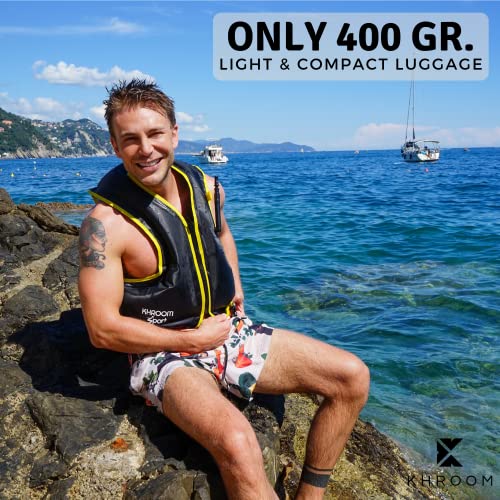 Khroom Inflatable Snorkel Vest Adults and Teenagers | 60"-75" / 90 lbs-240 lbs | Weighs only 400 Grams | Buoyancy Jacket for Snorkeling and SUP - Snorkel Jacket, Buoyancy Aid, Buoyancy Vest (Black)