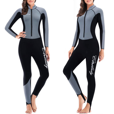CtriLady Wetsuit, Women 2mm Neoprene Full Wetsuit, Long Sleeve Diving Suits with Front Zipper UV Protection Full Body Swimwear for Swimming Diving Surfing Kayaking Snorkeling(M,2mm Gray)