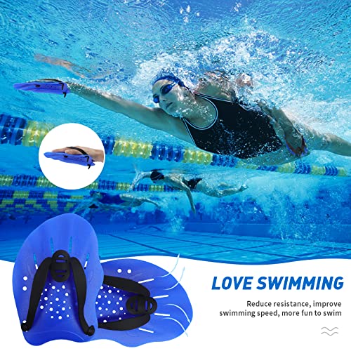 HacoFlash Swim Paddles for Lap Swimming, HacoFlash Swim Training Hand Paddles with Adjustable Straps, Swimming Equipment for Women Men Children (1 Pair, Blue)