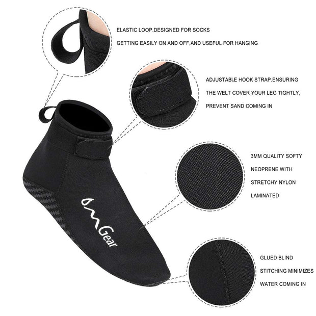 OMGear Neoprene Socks Booties(Low-Cut) for Snorkeling Surfing Diving Spearfishing All Watersports ＆Beach Activities (Black, M(Men 8-9,Women 9-10))