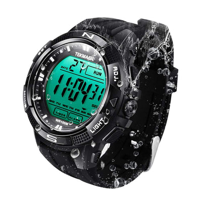 TEKMAGIC 10 ATM Digital Submersible Unisex adult Diving Watch 100m Water Resistant Swimming Sport Wristwatch Luminous LCD Screen with Stopwatch Alarm Function