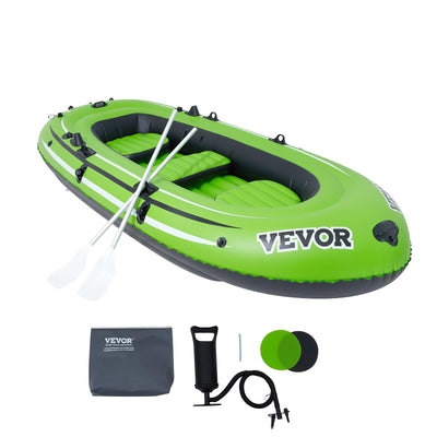 VEVOR Inflatable Boat, 5-Person Inflatable Fishing Boat, Strong PVC Portable Boat Raft Kayak, 45.6" Aluminum Oars, Fishing Rod Holders, and 2 Seats, 1100 lb Capacity for Adults, Kids