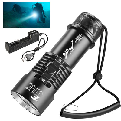 T6 Diving Flashlight - 6000 Lumens Rechargeable Scuba Dive Lights IPX8 Waterproof Underwater 98ft Led Flashlights Super Bright Submersible Torch Light for Under Water Deep Sea Snorkeling Cave at Night