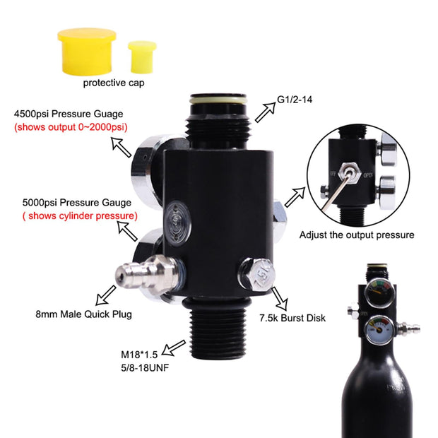 QSTDGVPW Gas Cylinder Pressure Reducing Valve Professional 4500PSI/5000PSI Scuba Diving Regulator Valve for Outdoor Sports, Style A