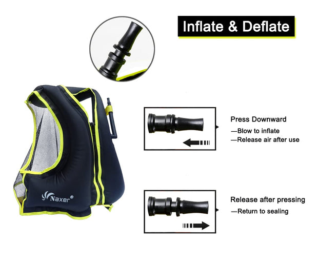 NAXER Inflatable Buoyancy Jackets Vests for Adults Kayak Kayaking Suit 90-200 lbs Easy Snorkeling Swimming Boating Paddleboarding Water Sports