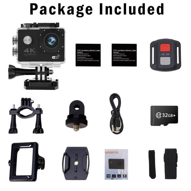 Hivvtui Action Camera 4K30FPS Ultra HD Waterproof Camera,98FT 30M Underwater Cameras and Remote Control 170° Wide Angle Video Recording Sports Cameras with 32G SD Card & 2 Batteries Accessories Kit