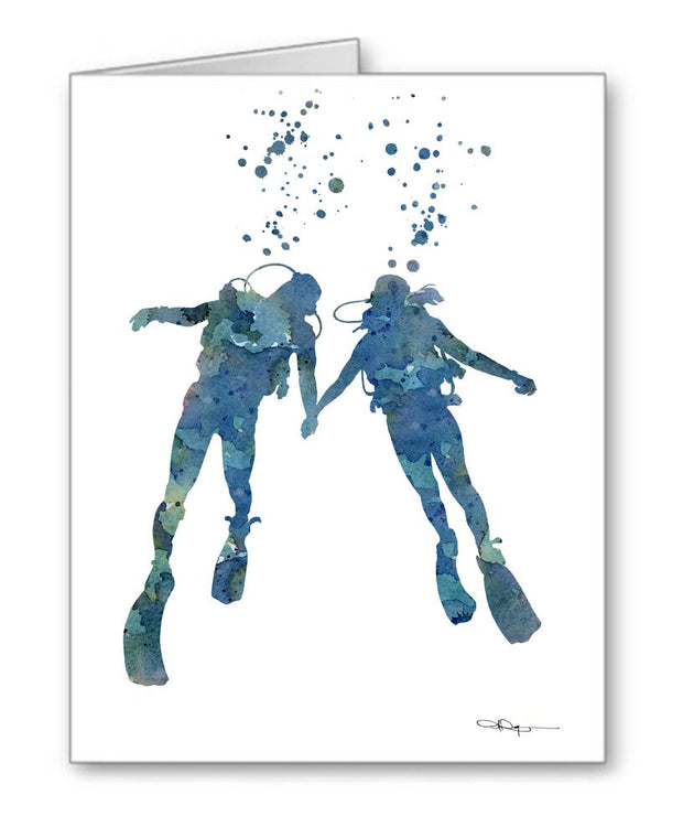 DJ Rogers Fine Art Scuba Divers - Set of 10 Abstract Scuba Diving Note Cards With Envelopes