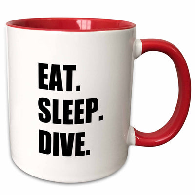 3dRose Eat Sleep Passionate About Diving-High Board Or Scuba Diver Two Tone Mug, 11 oz, Red