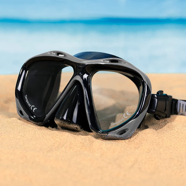 COPOZZ Scuba Mask, No Fogging Snorkeling Scuba Dive Glasses, Great Seal Free Diving Tempered Glass Mask Goggles (Black)