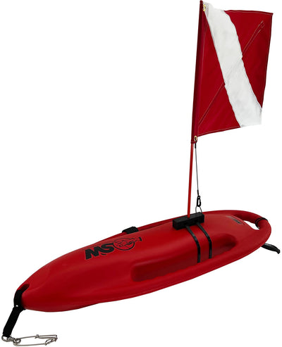 SPEARFISHING WORLD Lifeguard Float Buoy Rescue Can 33" with Legal Dive Flag for Spearfishing Diving Freediving Water Sports and Scuba