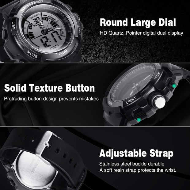 WISEUP 10 ATM Waterproof Scuba Sports Diving Watch for Men Women Kids with Timer, Alarm and LED Flashlight, 12/24 Hour Format Selectable