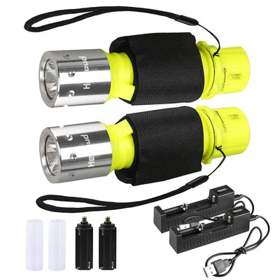 HECLOUD Diving Flashlight with Rechargeable Power Scuba Dive Light IPX8 Waterproof Underwater Flashlight Snorkeling Diving LED High Lumens Torch, 3 Modes with Charger for Underwater Sports(2Pack)