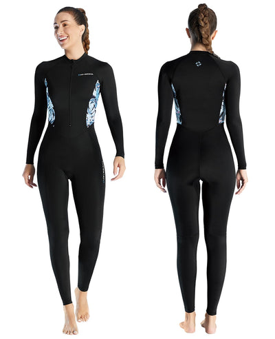 Skyone Diving Skins for Women Men, Thin Wetsuits Swimsuit Full Body Rash Guard, UV Protection Long Sleeve Wet Suit Dive Skin, One Piece Quick Dry Scuba Skin for Surfing (Women Black, Large)