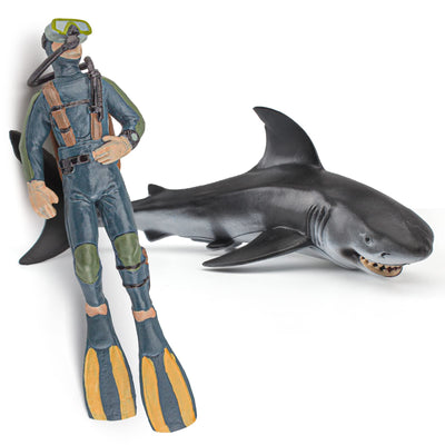 Ocean Sea Marine Animal Figure Toys Playsets 2 PCS Diver Shark Model Toy Desktop Decoration Collection Party Favors Toys for Boys Girls Kids