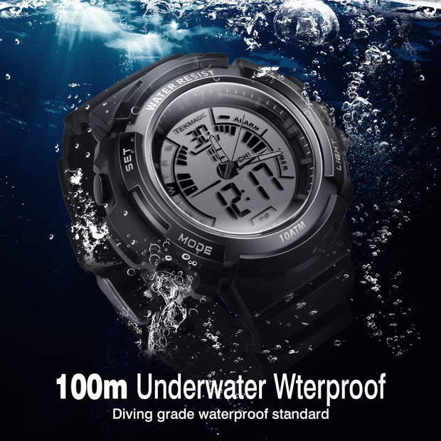 WISEUP 10 ATM Waterproof Scuba Sports Diving Watch for Men Women Kids with Timer, Alarm and LED Flashlight, 12/24 Hour Format Selectable