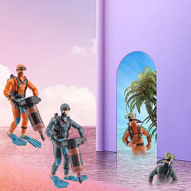 Realistic Ocean Adventure Team Model Playset 4PCS Underwater Adventure Figure Model Toy Scuba Diver Toy Figures Undersea Scene Cognitive Toys for Kids 3 4 5 6 Years Old Boys and Girls