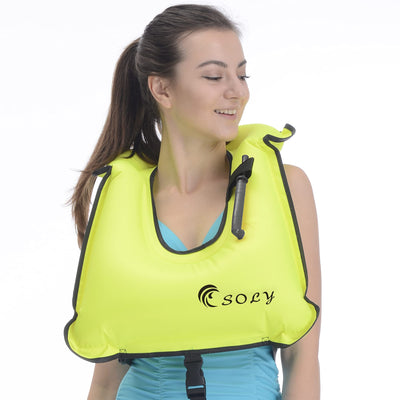 SOLY Inflatable Snorkel Vest Adult, Snorkeling Vest Adjustable Light Snorkeling Jackets for Diving Low Impact Water Sports Safety for 66-220 lbs (Green Adult)