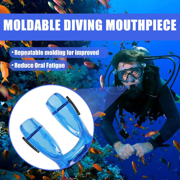 JUSTOOP Bite Moldable Scuba Diving Mouthpiece, TPE Moldable Snorkel Mouthpiece Regulator with Regulator Tie Scuba Diving Mouthpiece Replacement Diving Regulator, Blue