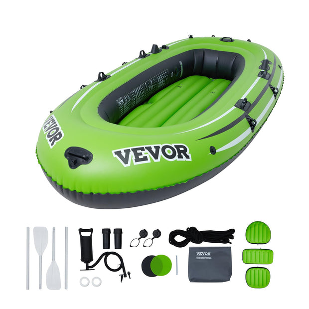 VEVOR Inflatable Boat, 5-Person Inflatable Fishing Boat, Strong PVC Portable Boat Raft Kayak, 45.6" Aluminum Oars, Fishing Rod Holders, and 2 Seats, 1100 lb Capacity for Adults, Kids