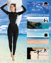 Skyone Diving Skins for Women Men, Thin Wetsuits Swimsuit Full Body Rash Guard, UV Protection Long Sleeve Wet Suit Dive Skin, One Piece Quick Dry Scuba Skin for Surfing (Women Black, Large)