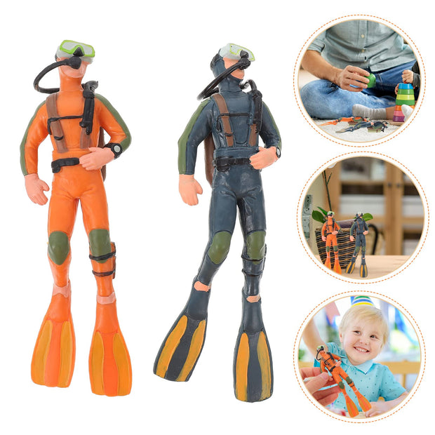 Toyvian 2pcs Mini Diver Figurines Deep Sea Diver Tiny Submarine Figures Fish Tank Realistic Divers Figurines Diver with Hose Scuba Steve Toy Dollhouse Submarine Figures