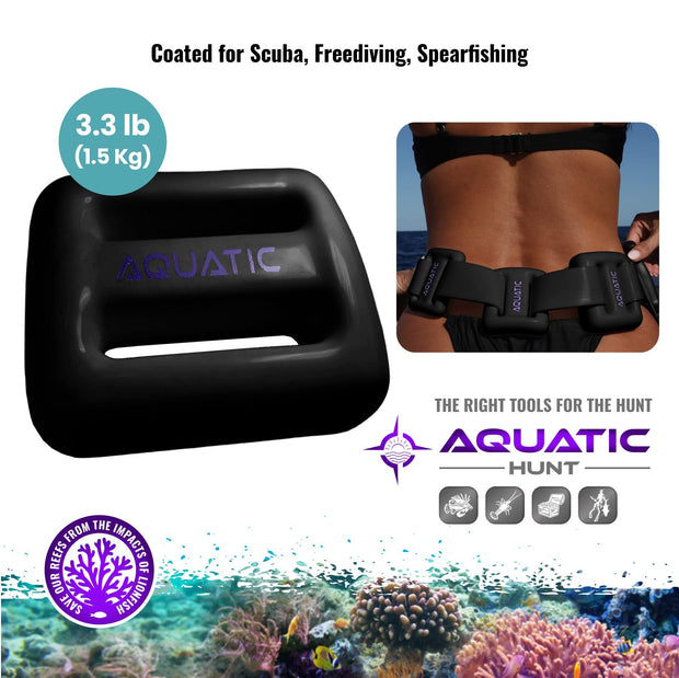 AQUATIC - Dive Weights - 1.1lb or 2.2lb or 3.3lb (0.5Kg or 1Kg or 1.5Kg) - Coated Black for Scuba, Freediving, Spearfishing (1.1lb (0.5Kg))