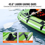 VEVOR Inflatable Boat, 5-Person Inflatable Fishing Boat, Strong PVC Portable Boat Raft Kayak, 45.6" Aluminum Oars, Fishing Rod Holders, and 2 Seats, 1100 lb Capacity for Adults, Kids