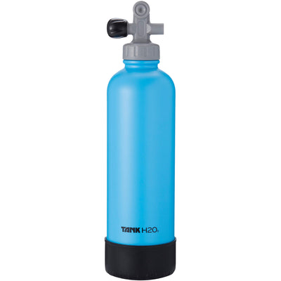 TankH2O Scuba Tank Vacuum Insulated Water Bottle: Great Gift and Accessory for Scuba Divers | Holds 700mL | Food-grade stainless steel bottle, BPA-Free Cap, Silicone Boot (Blue)