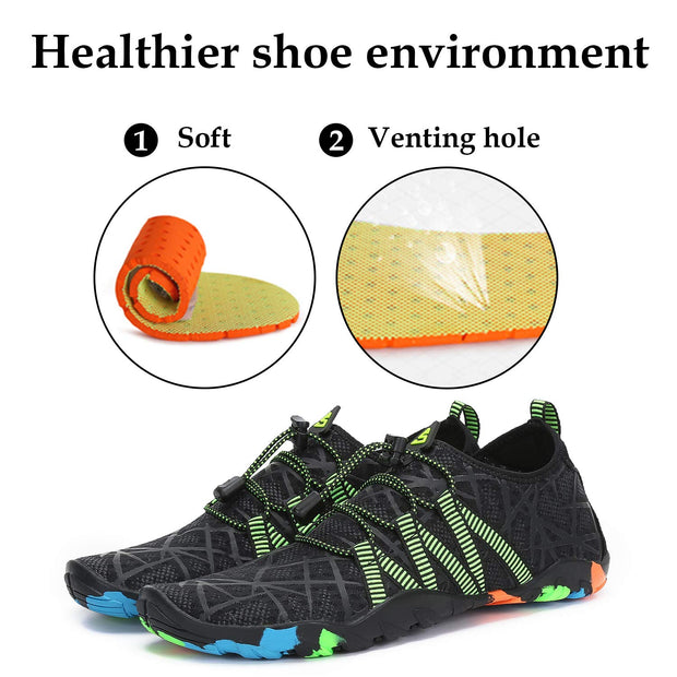 Water Shoes for Mens Swim Shoes Quick-Dry Beach Shoes Womens Athletic Aqua Shoes Non-Slip Water Hiking Sneakers for Swimming Surfing Diving Black-Green 8.5 M US Women (40)