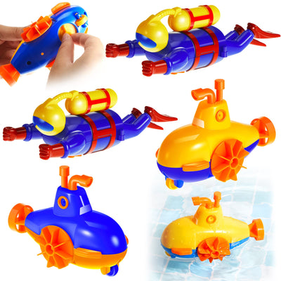 4 Pieces Diver Toys Set Swimming Windup Bathtub Toys for Kids Floating Submarine Toys Fun Wind up Scuba Diver Toys for Swimming Pool Underwater Party Favors for Boys and Girls