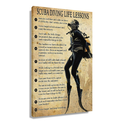 Vintage Scuba Diving Poster Canvas Quotes Wall Art Prints Pictures Modern Positive Motivational Posters for Classroom Decoration Gifts for Christmas Unframed 12x18 inch(30x45cm)