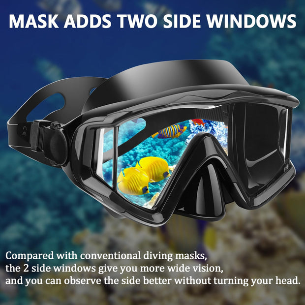 AQUA A DIVE SPORTS Diving mask Anti-Fog Swimming Snorkel mask Suitable for Adults Scuba Dive Swim Snorkeling Goggles Masks (Black)