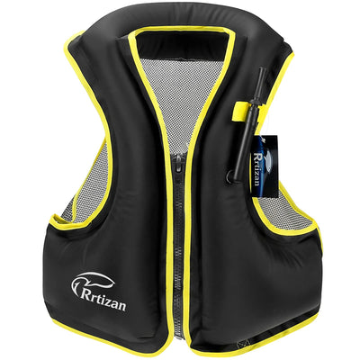 Rrtizan Swim Vest for Adults, Buoyancy Aid Swim Jackets - Portable Inflatable Snorkel Vest for Swimming, Snorkeling, Kayaking, Paddle Boating and Other Low Impact Water Sports Safety(Black, S-M)